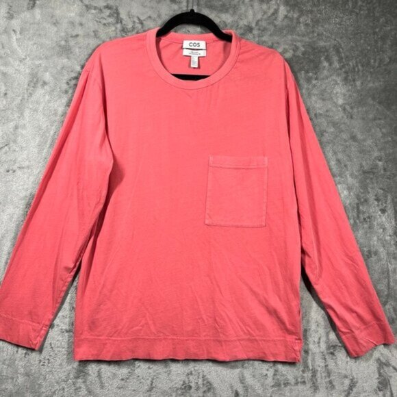 COS Tops - COS Long Sleeve Crew Neck Shirt Bright Pink Unisex Small Relaxed Pocket Cotton